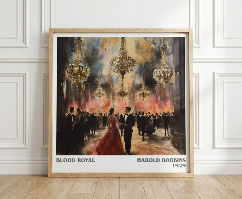 Blood Royal literary print in frame leaning in hallway – romance wall art