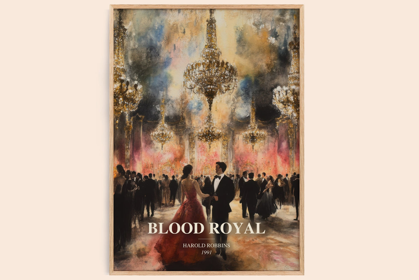 Blood Royal watercolour book poster by Harold Robbins – framed literary art print