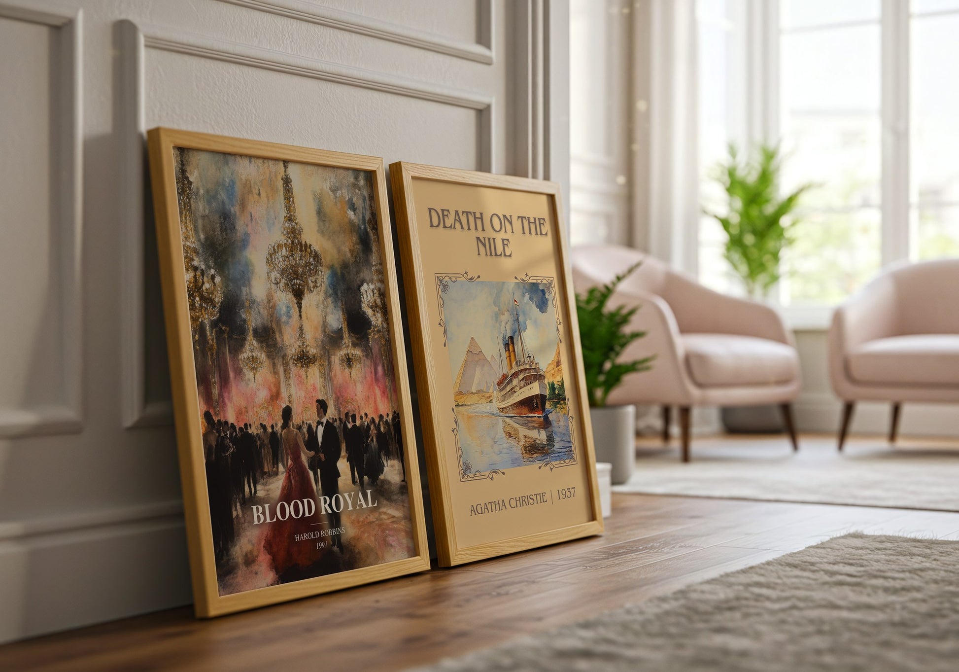 Blood Royal watercolour print framed by window – literary home decor