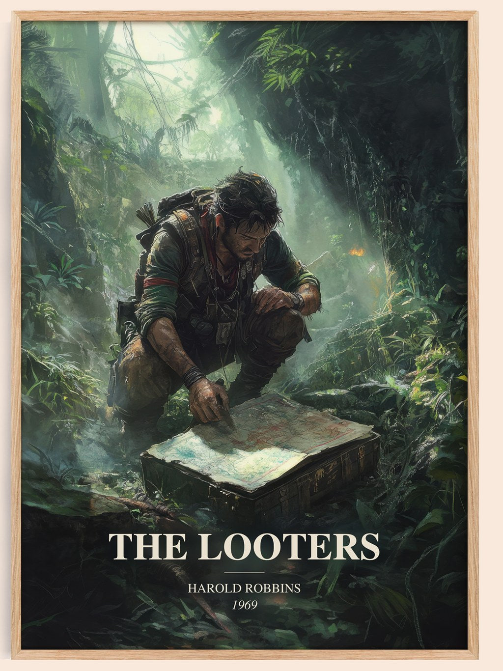 The Looters watercolour book poster by Harold Robbins – framed literary art print