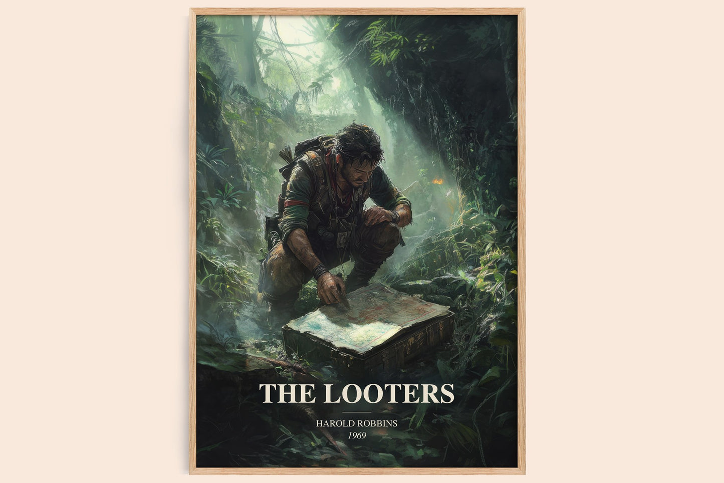 The Looters watercolour book poster by Harold Robbins – framed literary art print