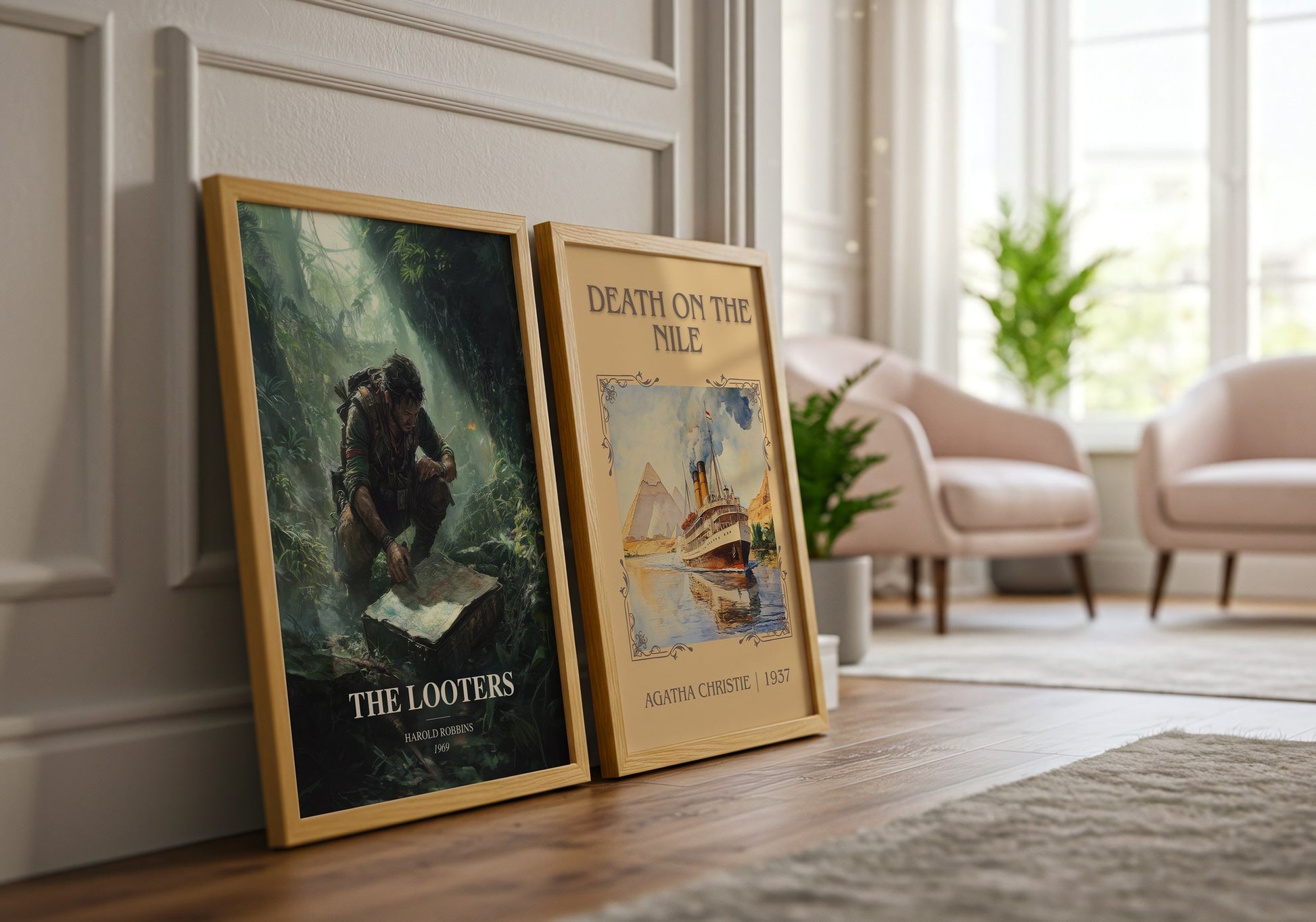 The Looters watercolour print framed by window – literary home decor