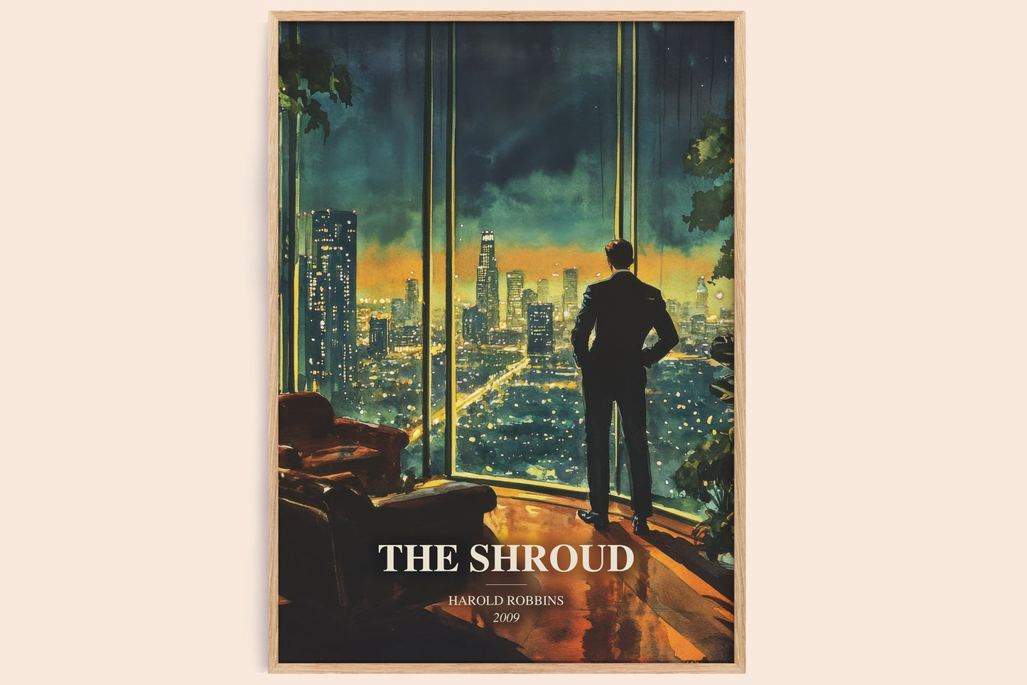 The Shroud watercolour book poster by Harold Robbins – framed literary art print
