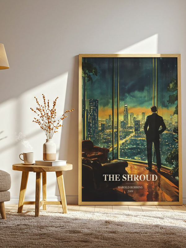 The Shroud watercolour print in frame leaning in hallway – thriller wall art