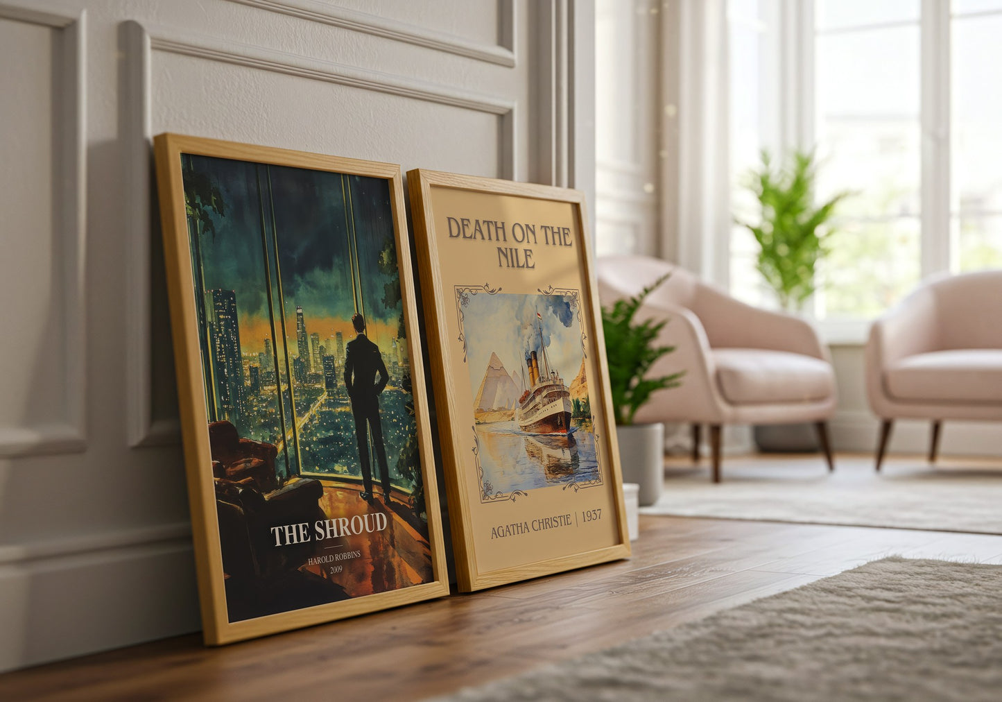 The Shroud watercolour print framed by window – literary home decor