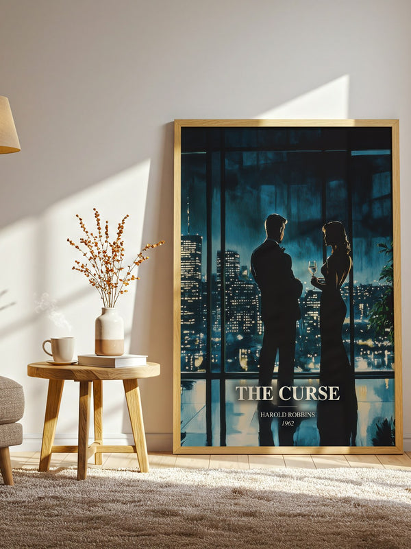 The Curse watercolour print in frame leaning in hallway – contemporary fiction wall art
