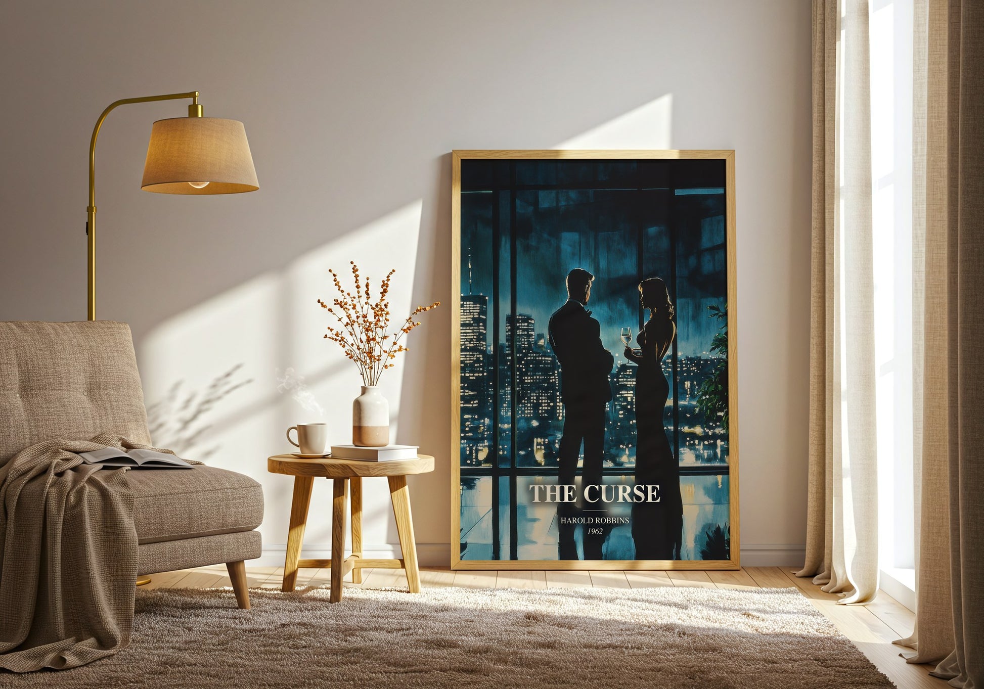 The Curse watercolour print in frame leaning in hallway – contemporary fiction wall art