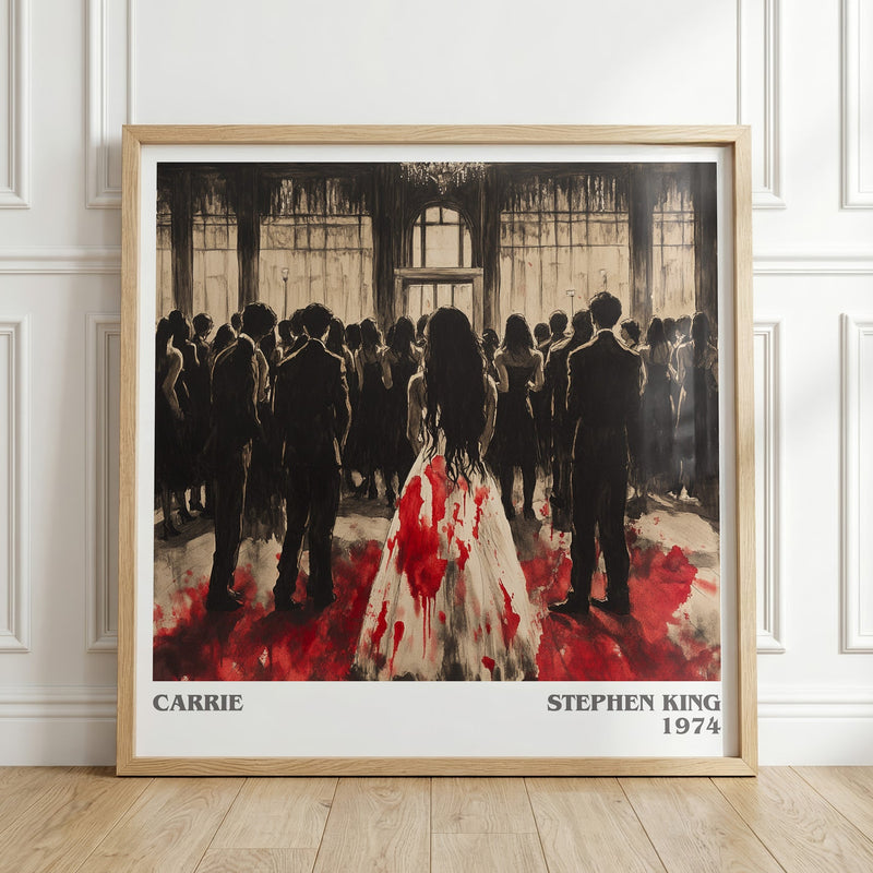 Carrie literary print in frame leaning in hallway – horror wall art