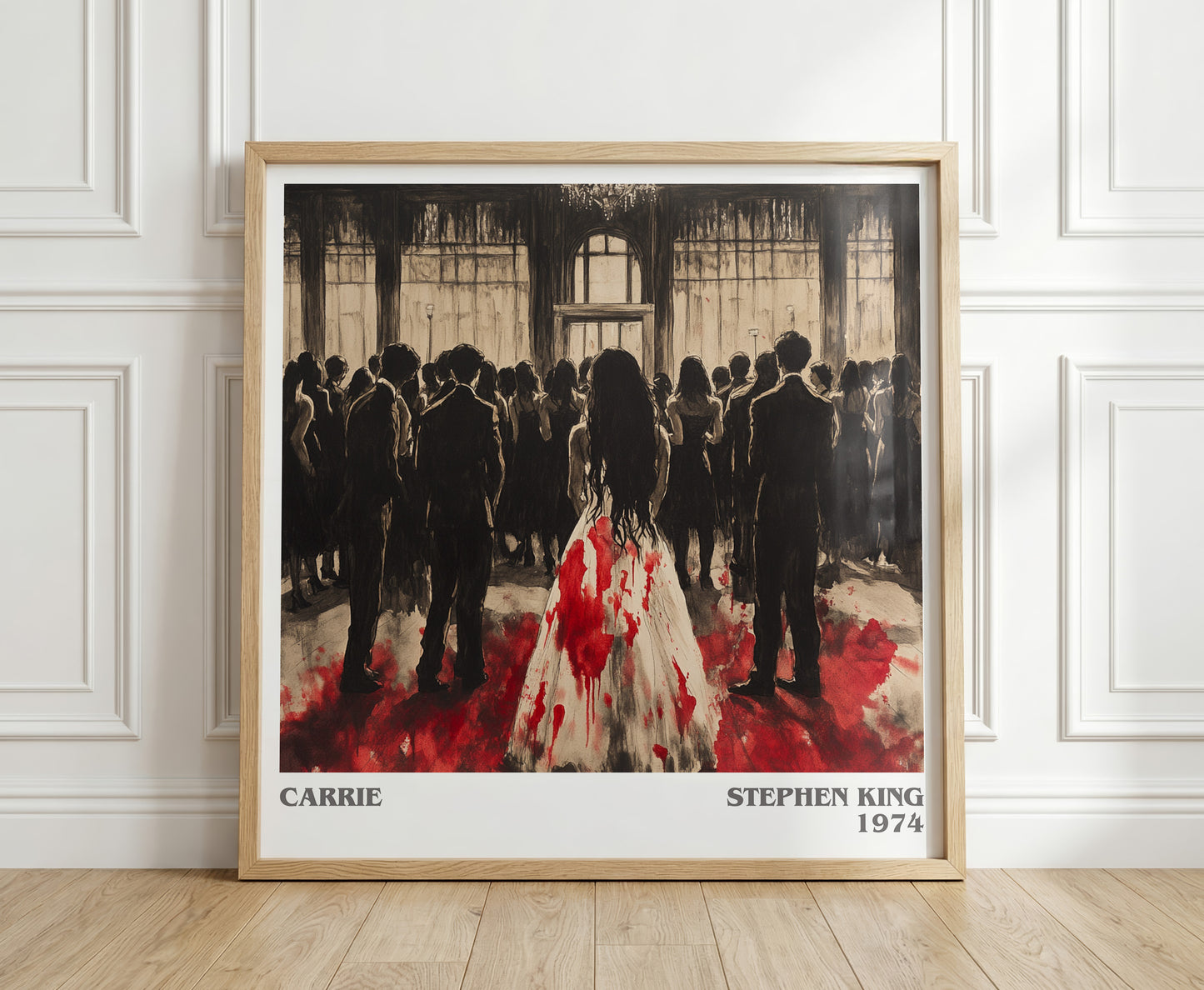 Carrie literary print in frame leaning in hallway – horror wall art