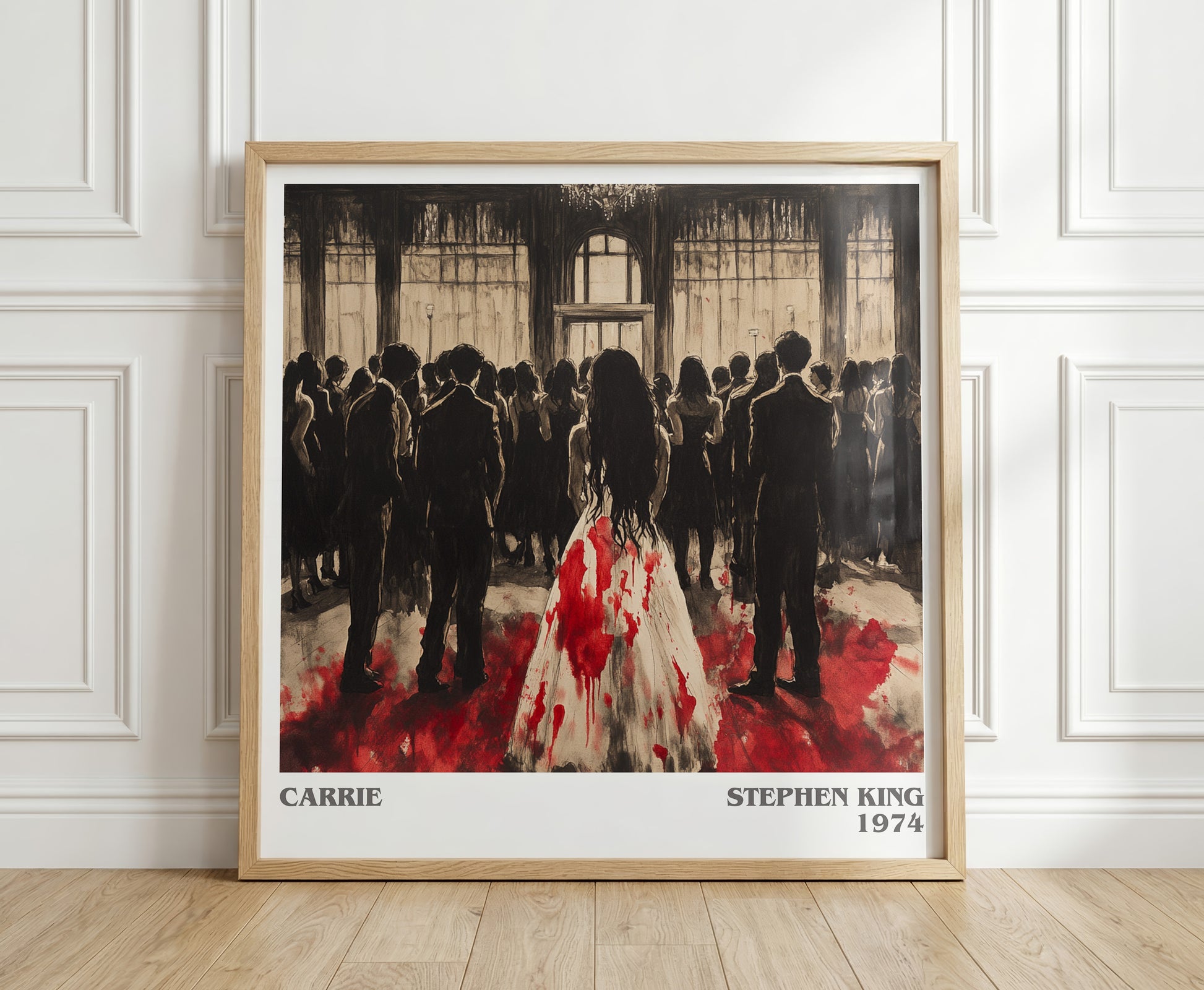 Carrie literary print in frame leaning in hallway – horror wall art