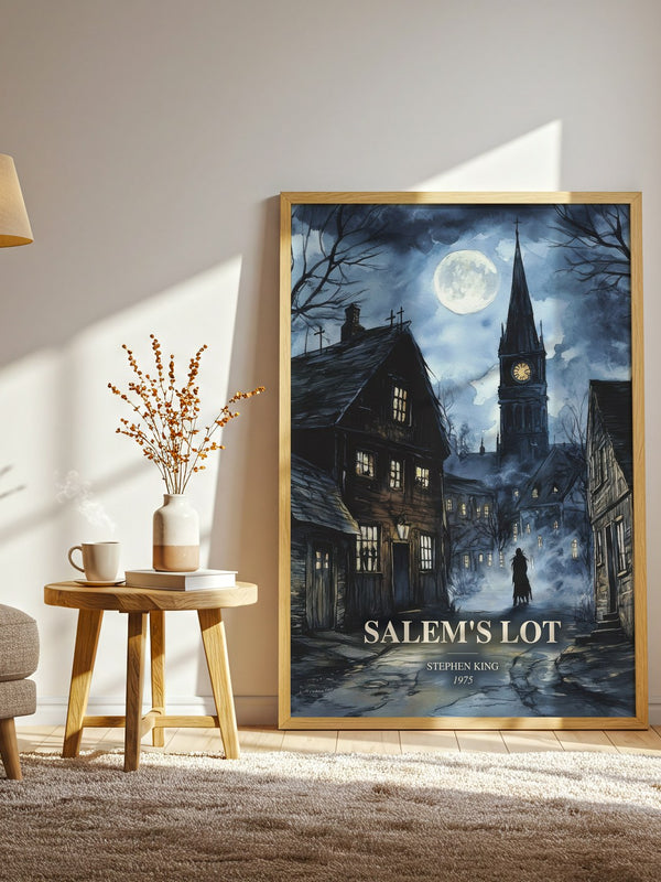 Salem'S Lot watercolour print in frame leaning in hallway – horror wall art