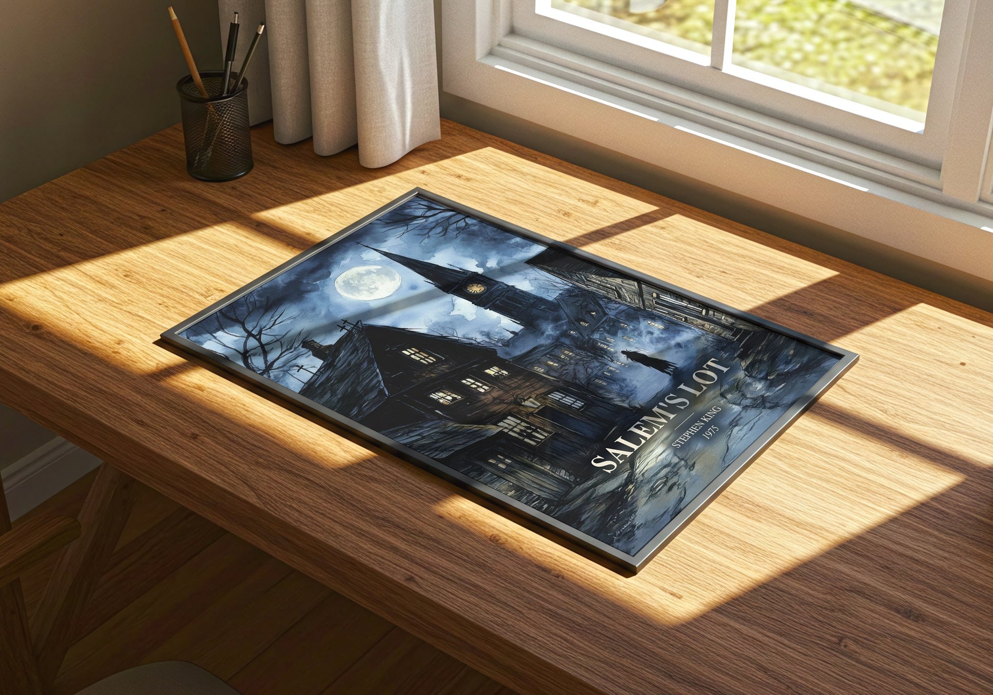Salem'S Lot watercolour book poster framed on wall – horror wall art