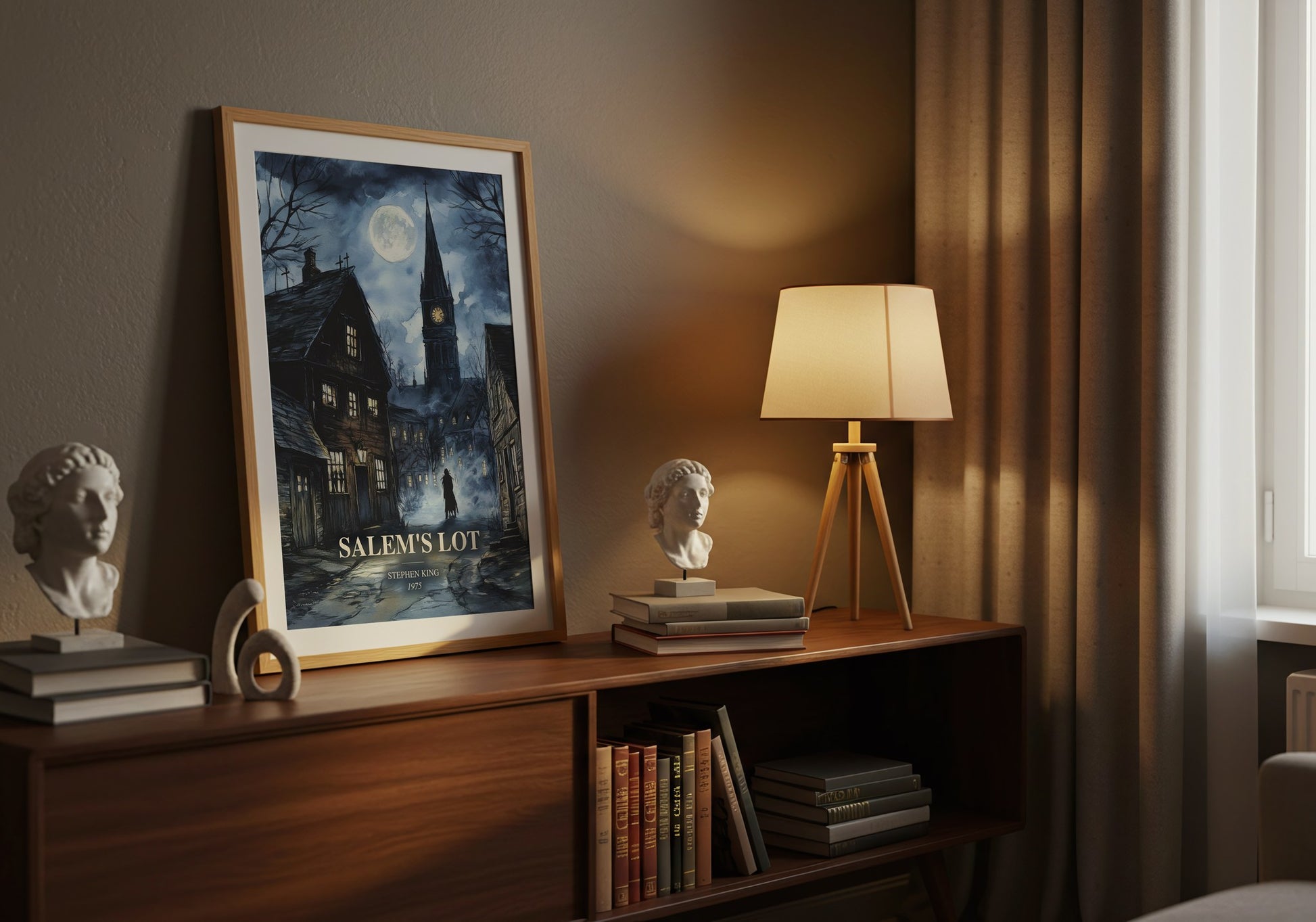 Salem'S Lot watercolour print on bookshelf – Stephen King fan gift