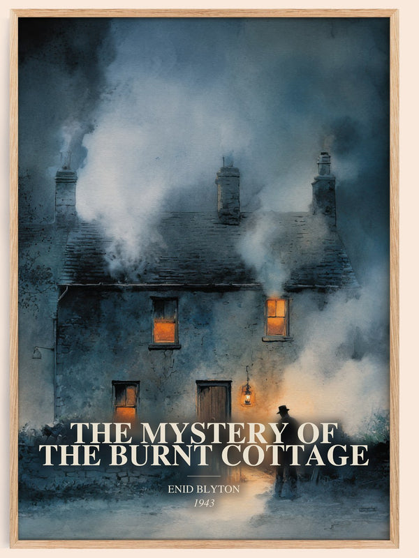 The Mystery Of The Burnt Cottage watercolour book poster by Enid Blyton – framed literary art print