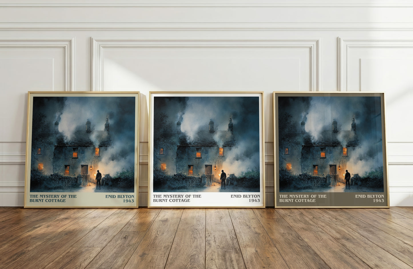 The Mystery of the Burnt Cottage literary print framed by window – literary home decor
