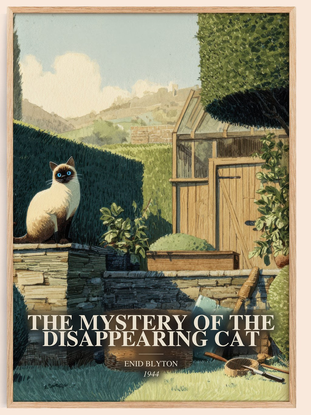 The Mystery Of The Disappearing Cat watercolour book poster by Enid Blyton – framed literary art print
