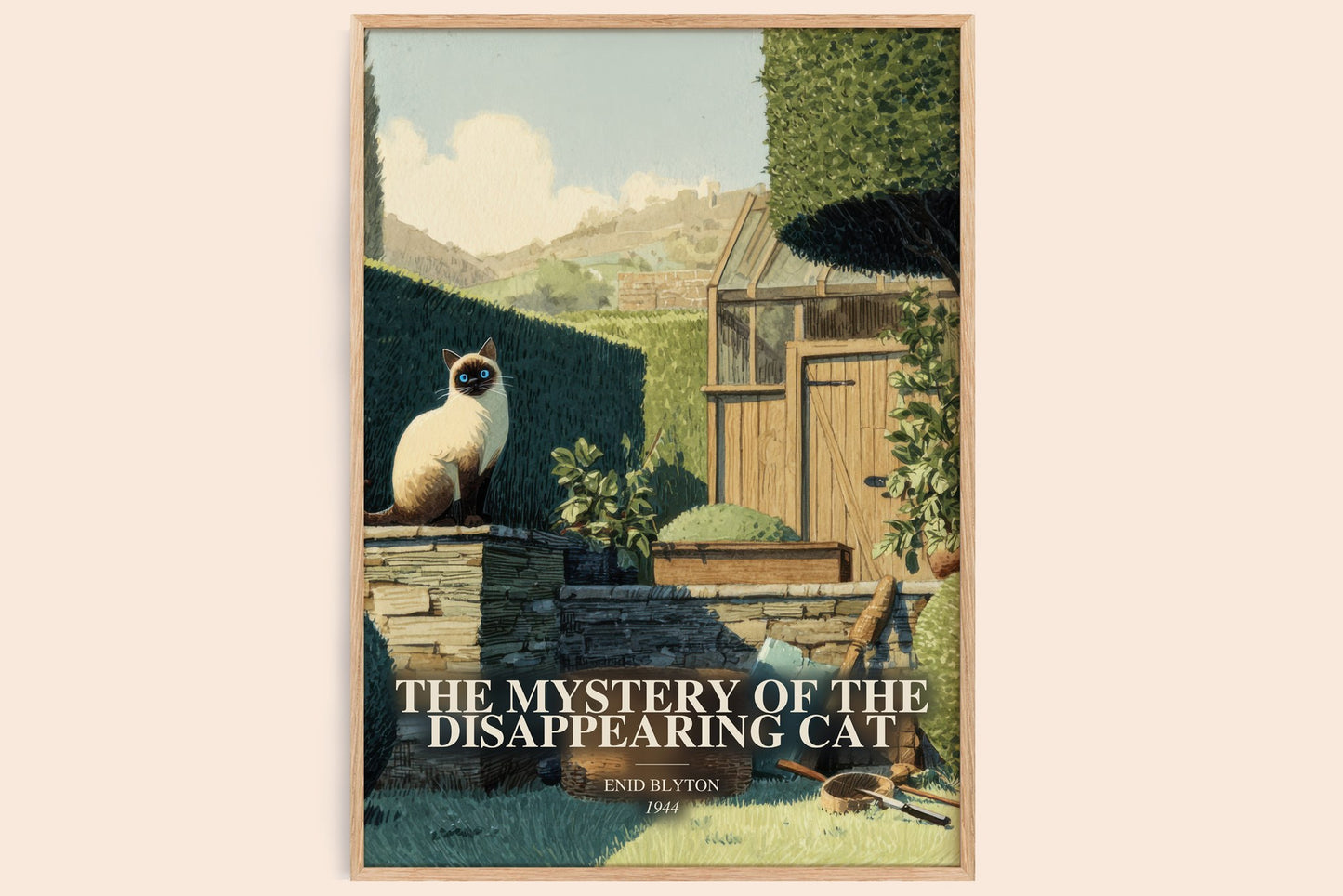 The Mystery Of The Disappearing Cat watercolour book poster by Enid Blyton – framed literary art print