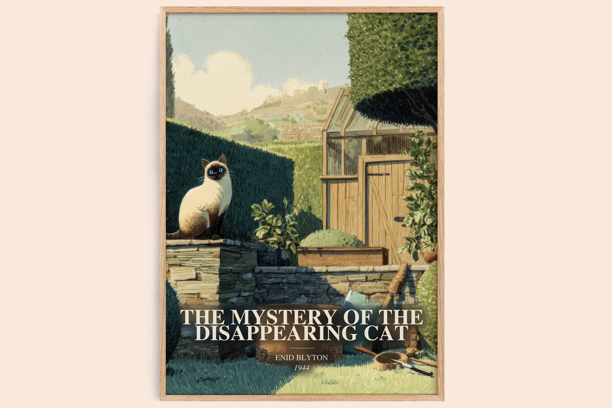 The Mystery Of The Disappearing Cat watercolour book poster by Enid Blyton – framed literary art print