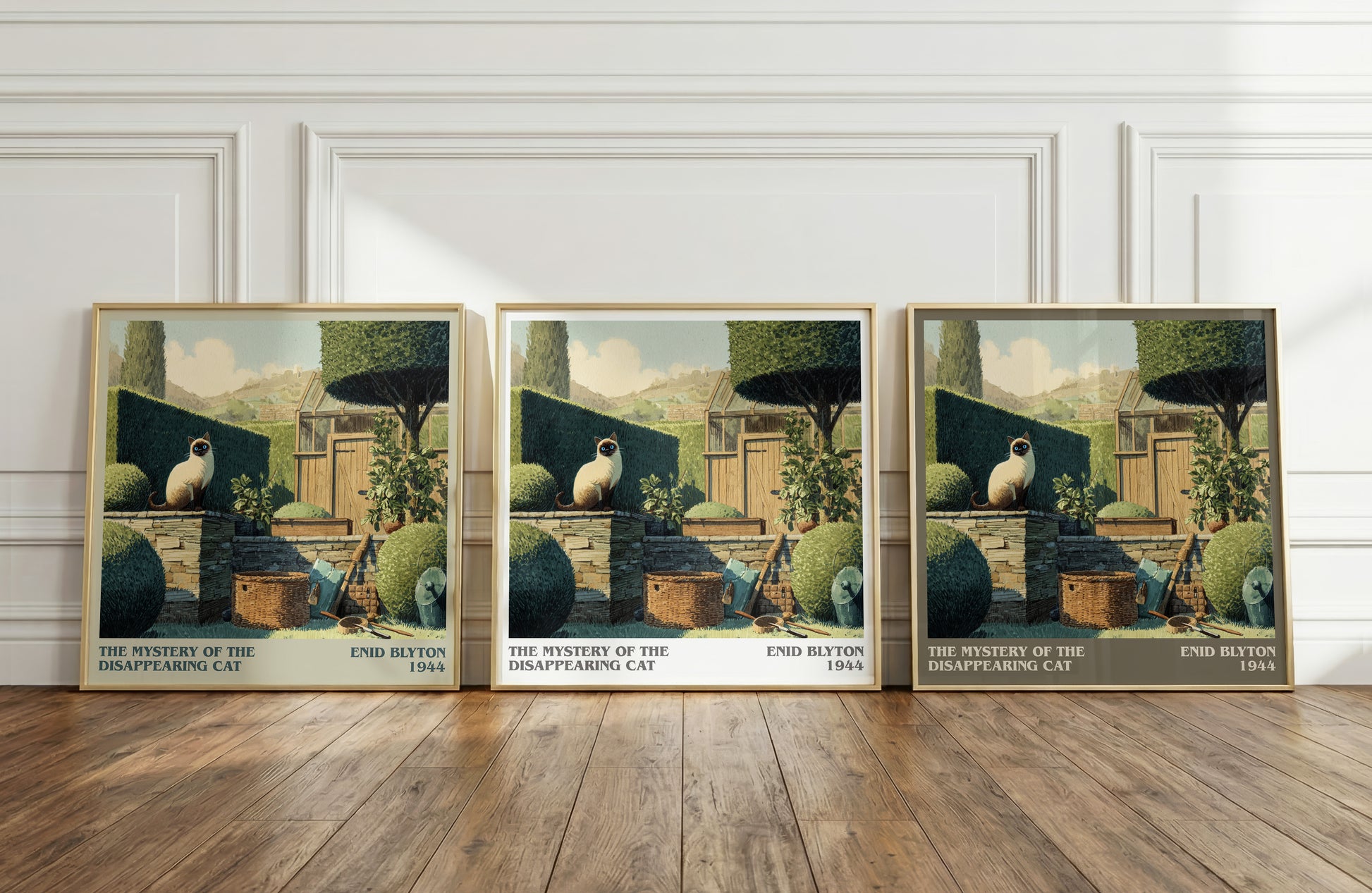 The Mystery of the Disappearing Cat literary print framed by window – literary home decor