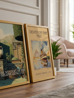 Mystery Of The Disappearing Cat Book Watercolour Illustration by Enid Blyton – framed print leaning beside a second print