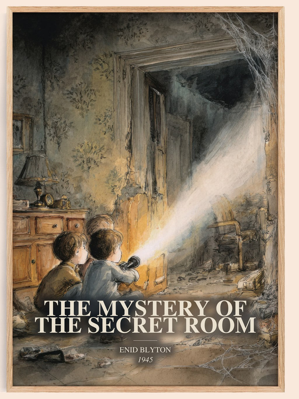 The Mystery Of The Secret Room watercolour book poster by Enid Blyton – framed literary art print
