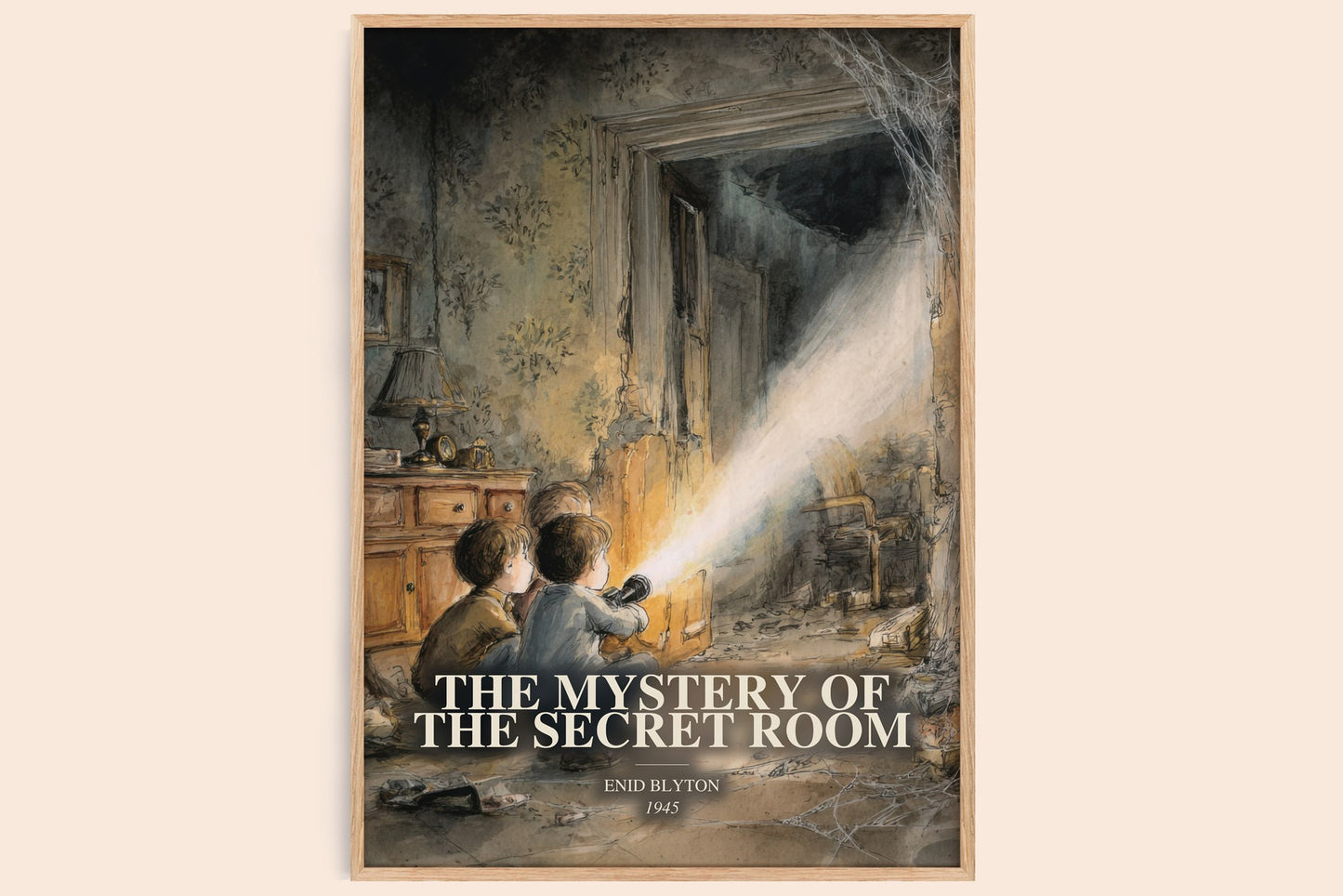 The Mystery Of The Secret Room watercolour book poster by Enid Blyton – framed literary art print