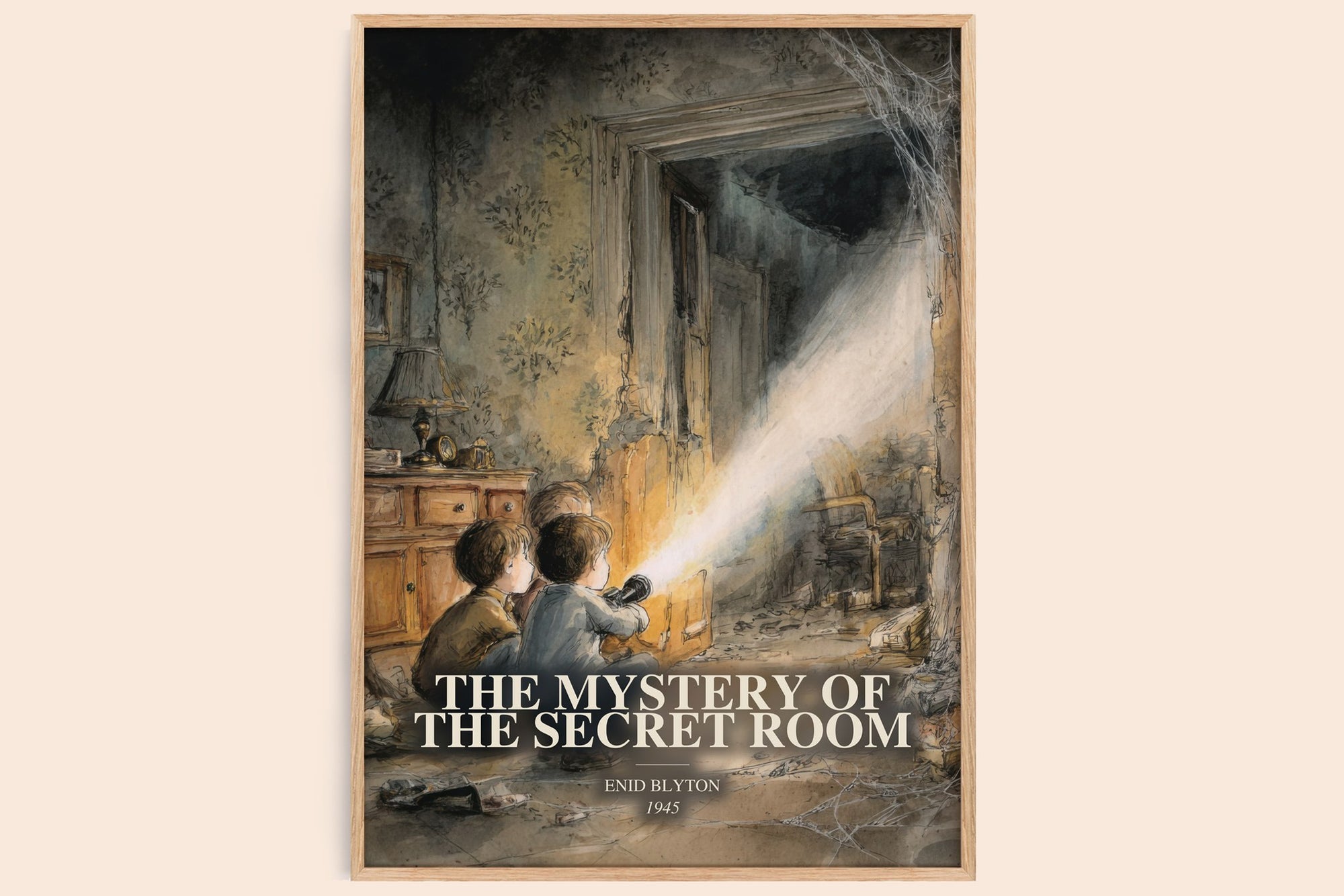 The Mystery Of The Secret Room watercolour book poster by Enid Blyton – framed literary art print