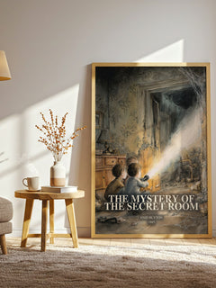 The Mystery Of The Secret Room watercolour print in frame leaning in hallway – childrens wall art