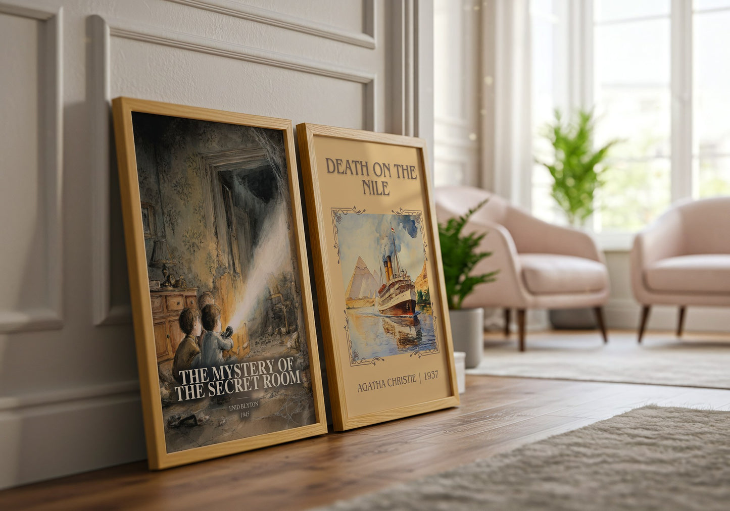 The Mystery Of The Secret Room watercolour print framed by window – literary home decor