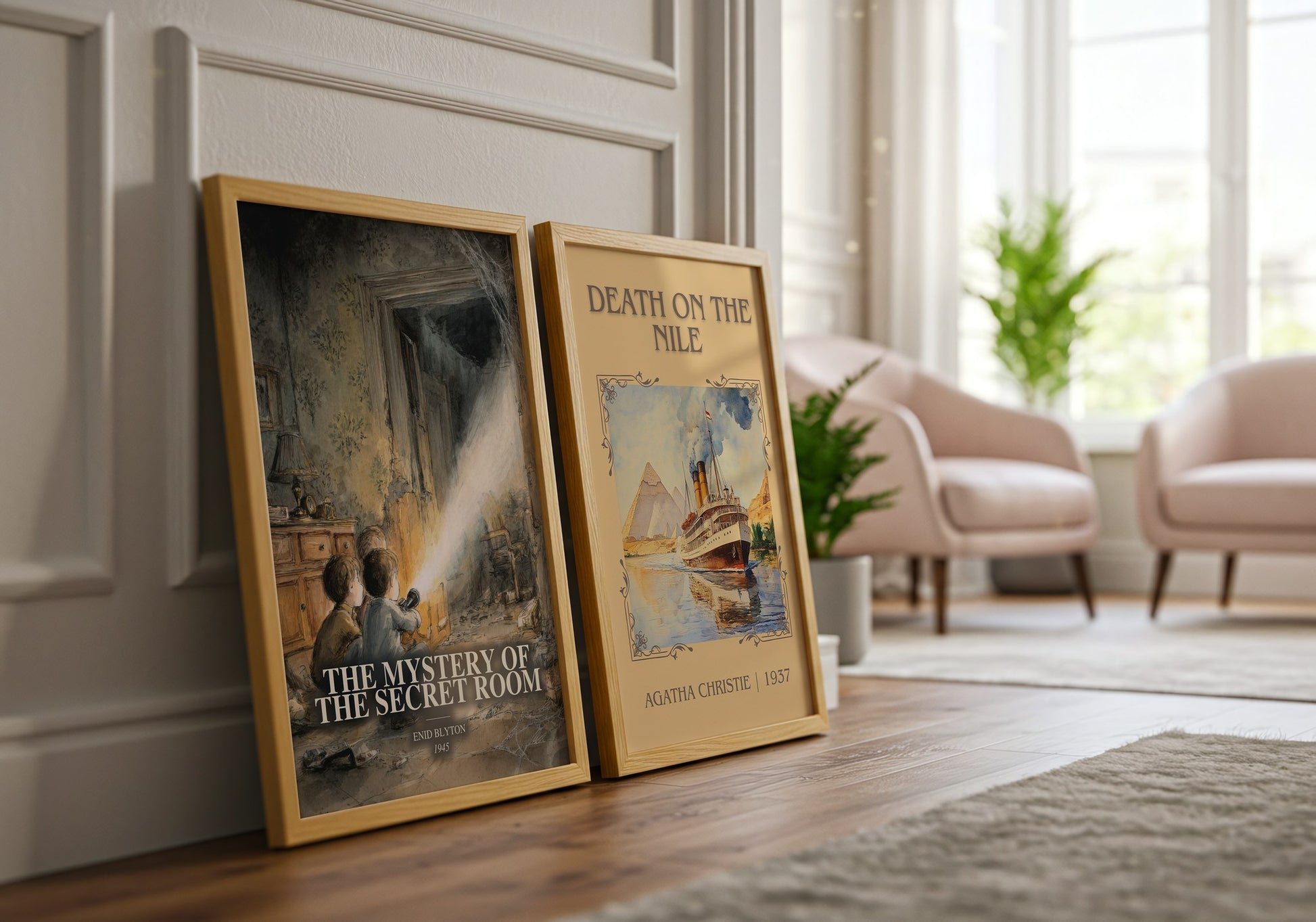 The Mystery Of The Secret Room watercolour print framed by window – literary home decor