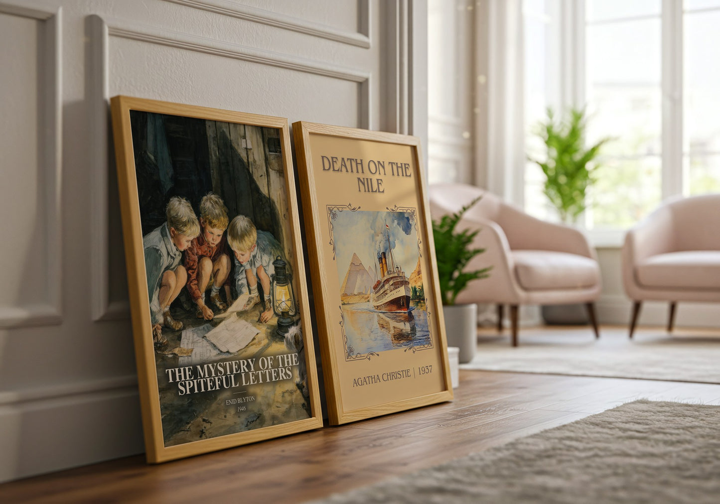 The Mystery Of The Spiteful Letters watercolour print framed by window – literary home decor