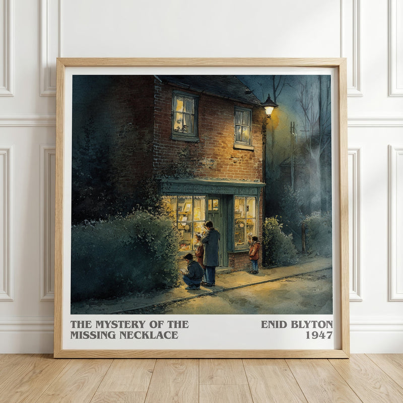 The Mystery Of The Missing Necklace literary print in frame leaning in hallway – childrens wall art