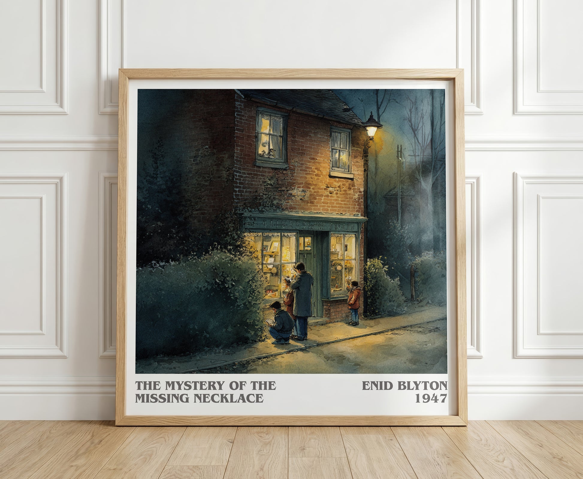 The Mystery Of The Missing Necklace literary print in frame leaning in hallway – childrens wall art