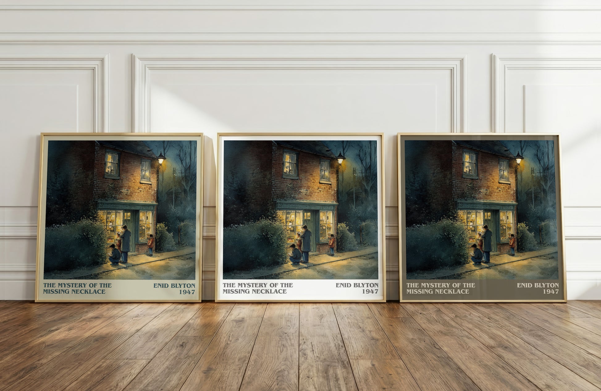 The Mystery Of The Missing Necklace literary print framed by window – literary home decor