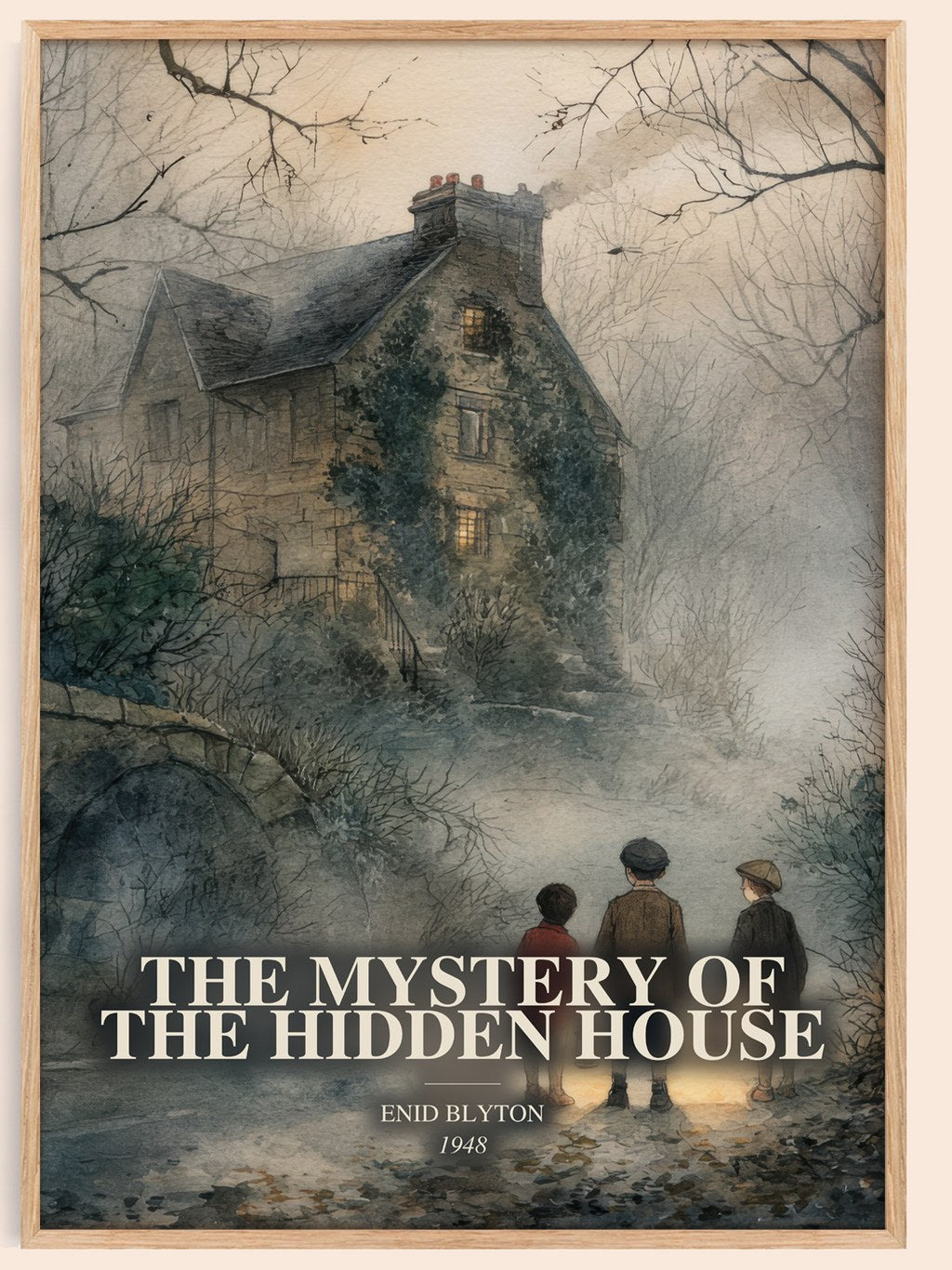The Mystery Of The Hidden House watercolour book poster by Enid Blyton – framed literary art print