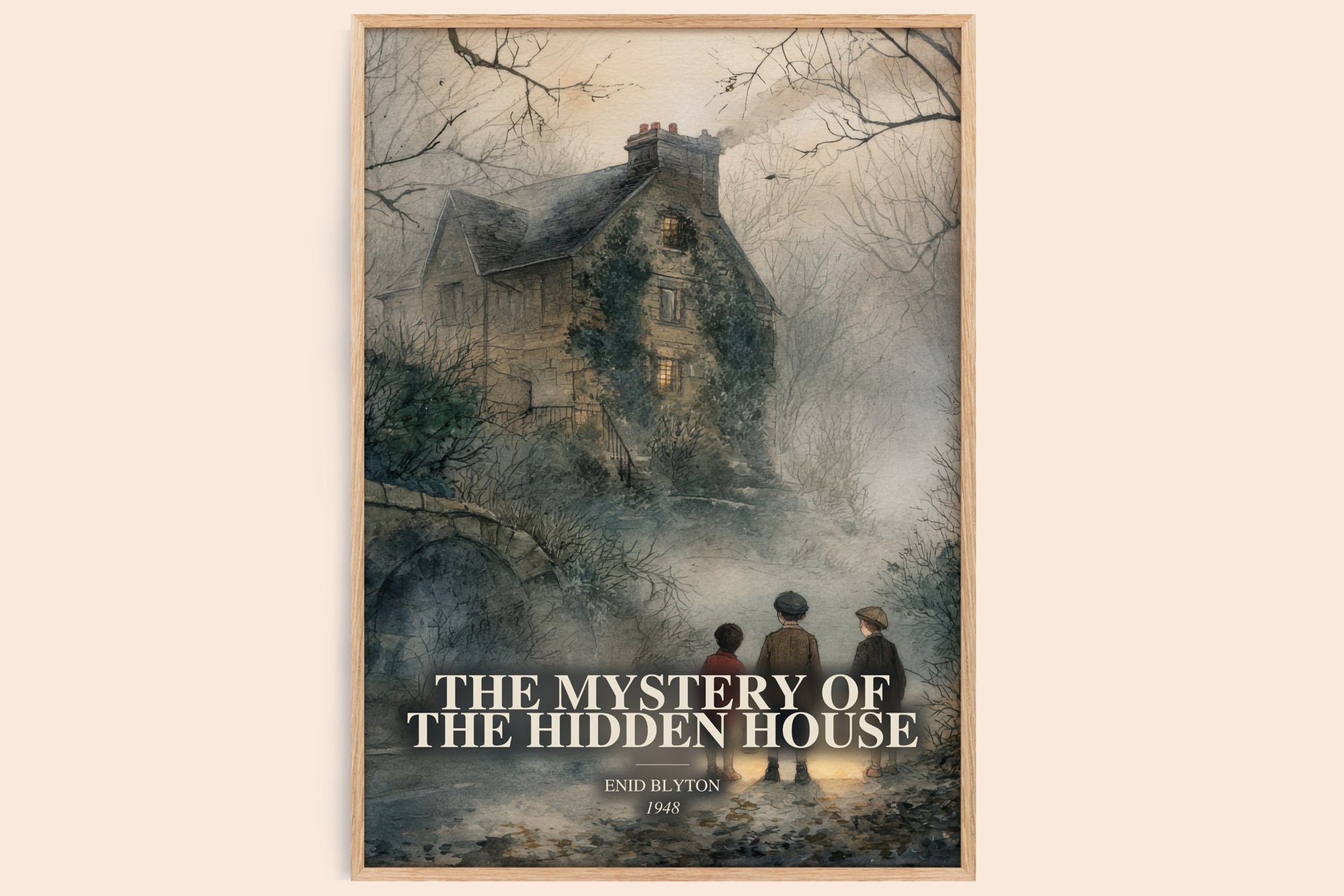 The Mystery Of The Hidden House watercolour book poster by Enid Blyton – framed literary art print
