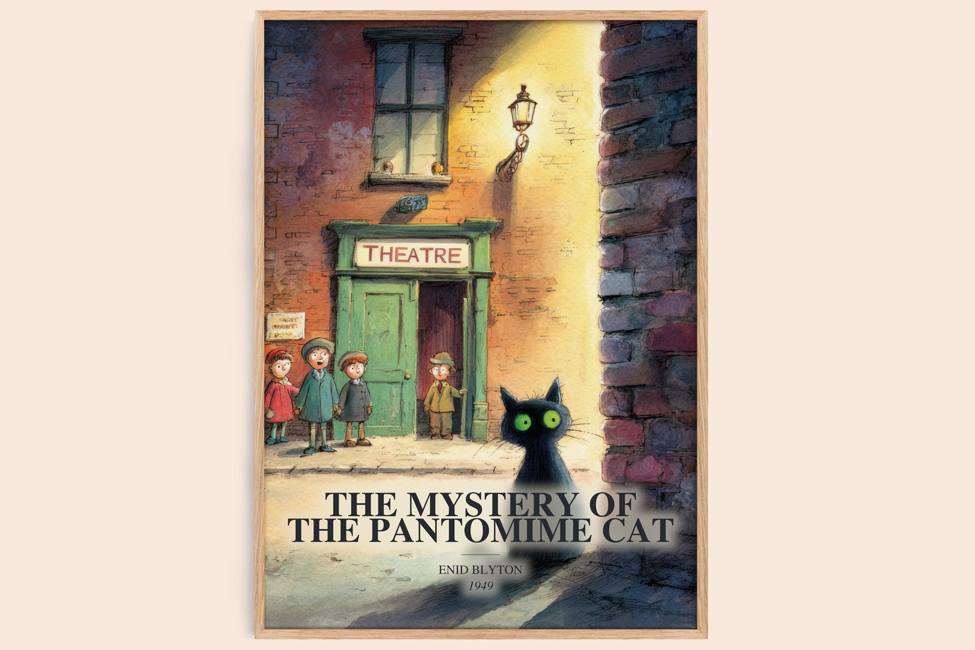The Mystery Of The Pantomime Cat watercolour book poster by Enid Blyton – framed literary art print