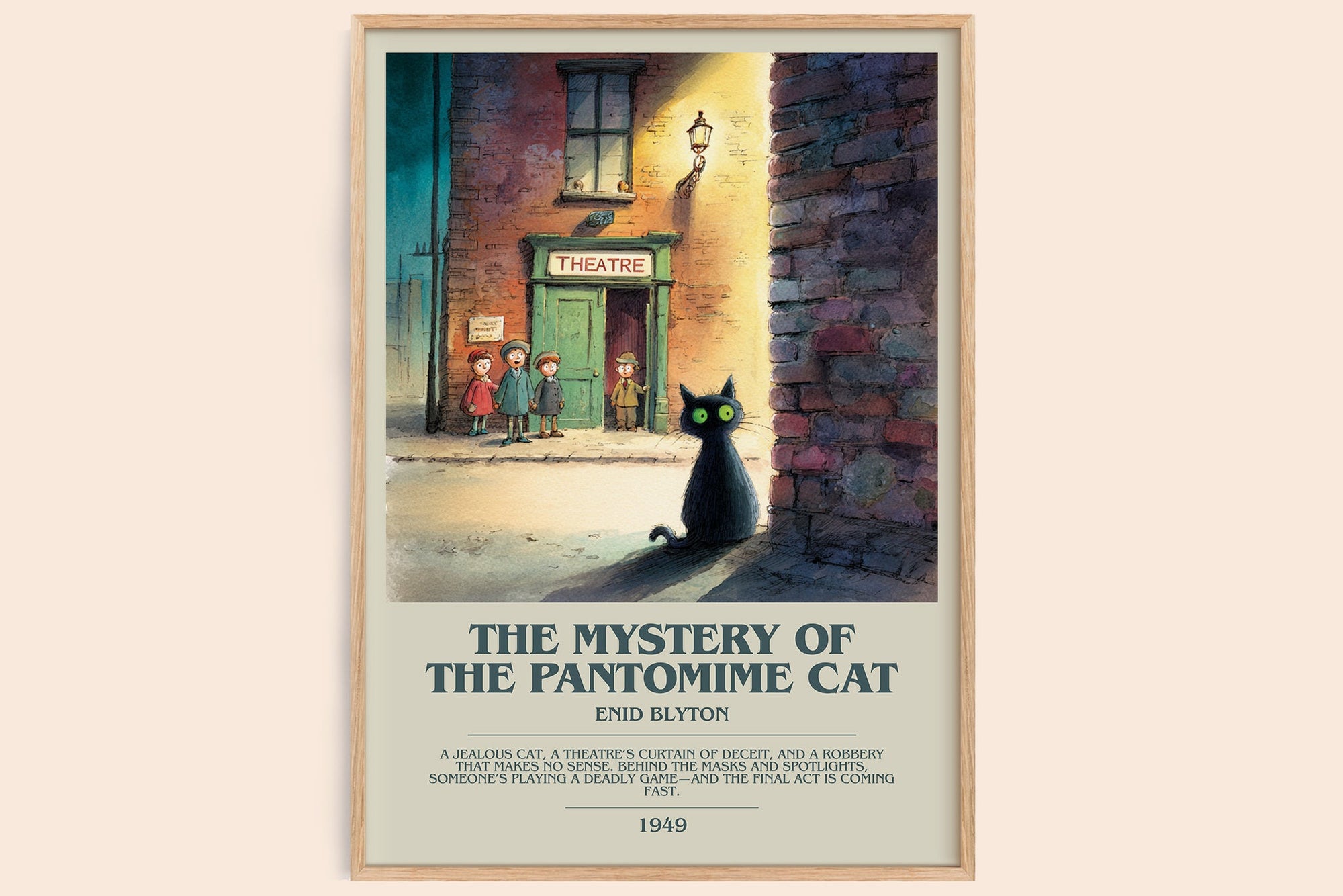 The Mystery of the Pantomime Cat bookish book poster by Enid Blyton – framed literary art print