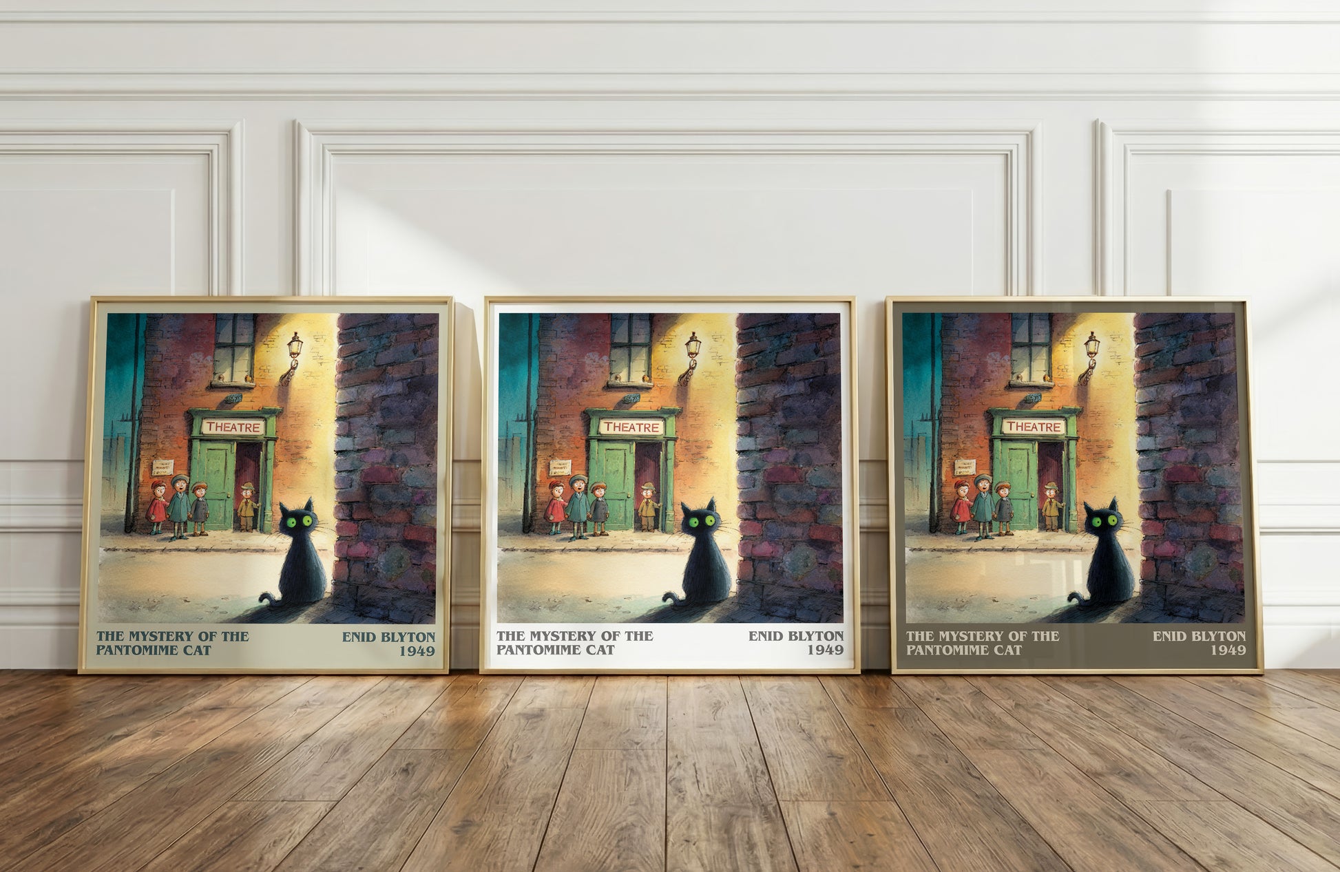 The Mystery of the Pantomime Cat literary print framed by window – literary home decor