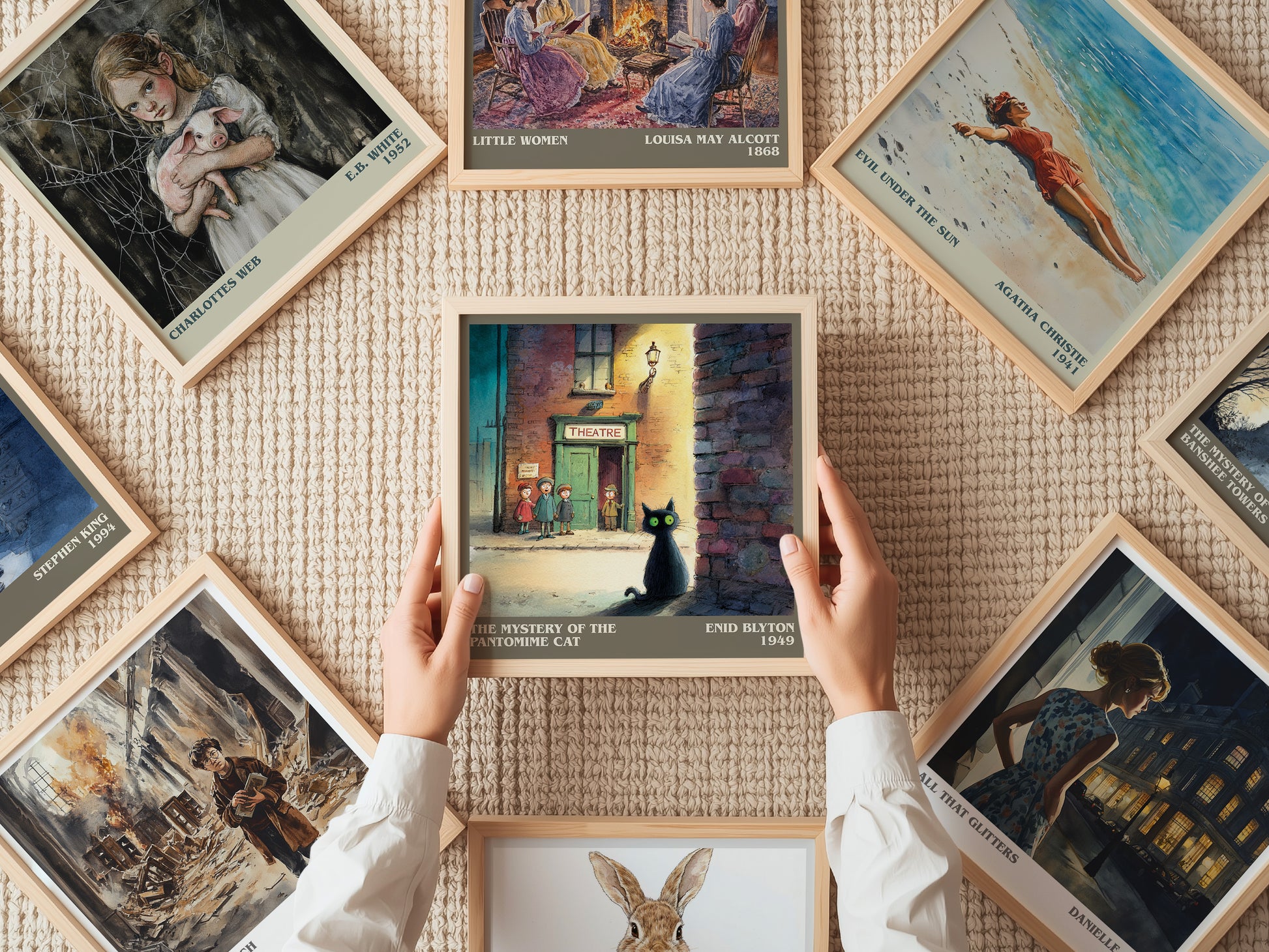 The Mystery of the Pantomime Cat literary print on bookshelf – Enid Blyton fan gift