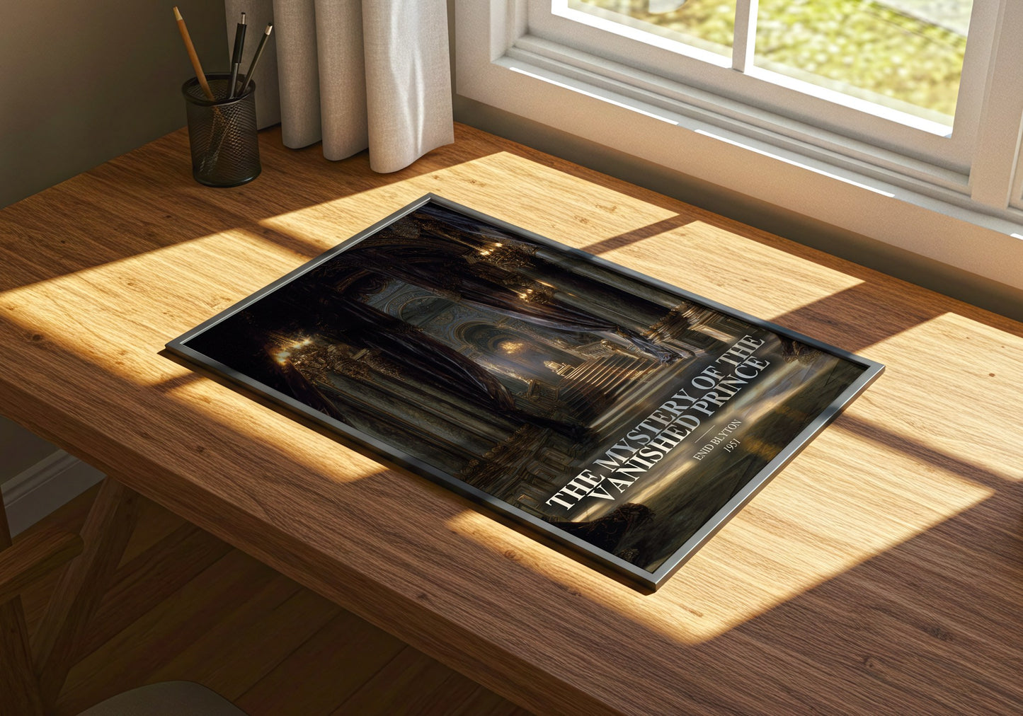 The Mystery Of The Vanished Prince watercolour book poster framed on wall – childrens wall art