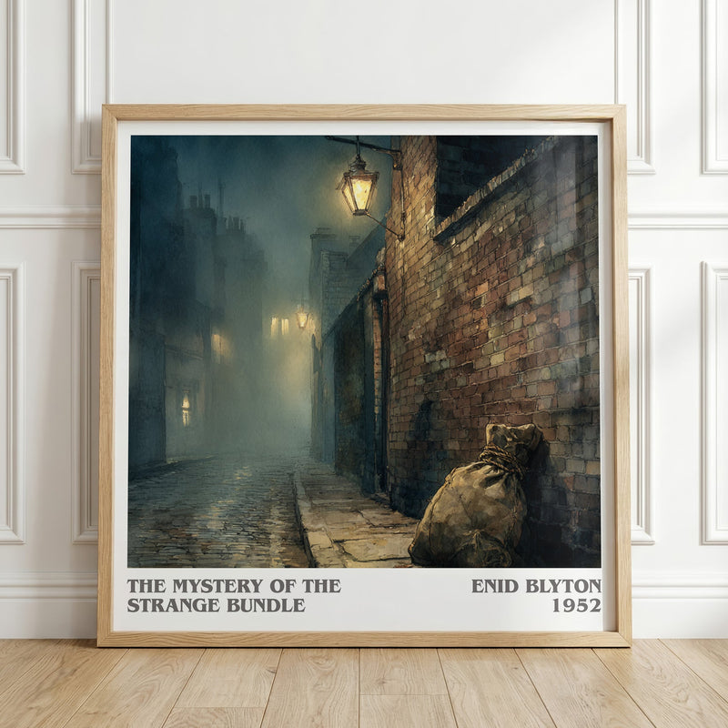 The Mystery of the Strange Bundle literary print in frame leaning in hallway – childrens wall art