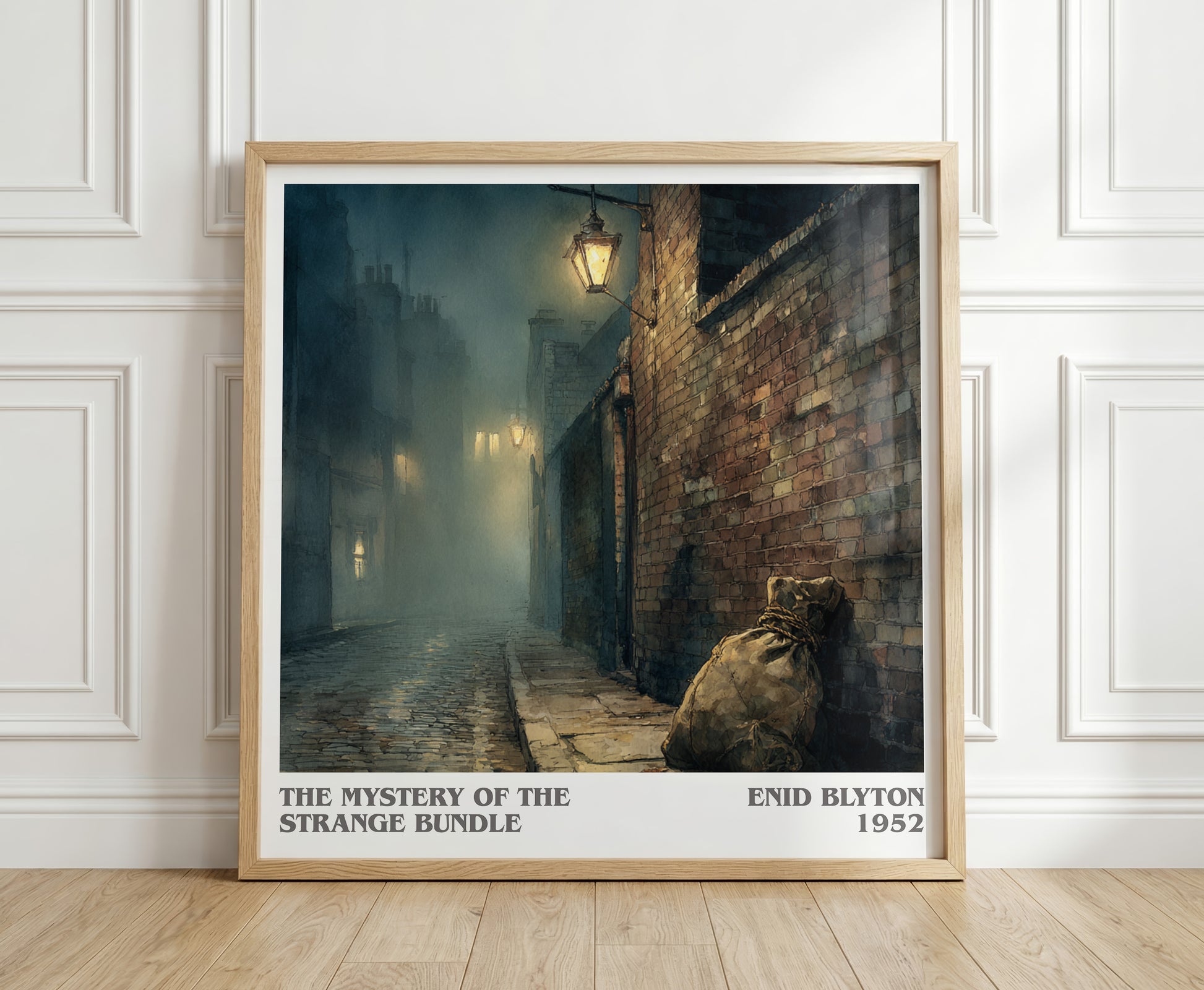 The Mystery of the Strange Bundle literary print in frame leaning in hallway – childrens wall art