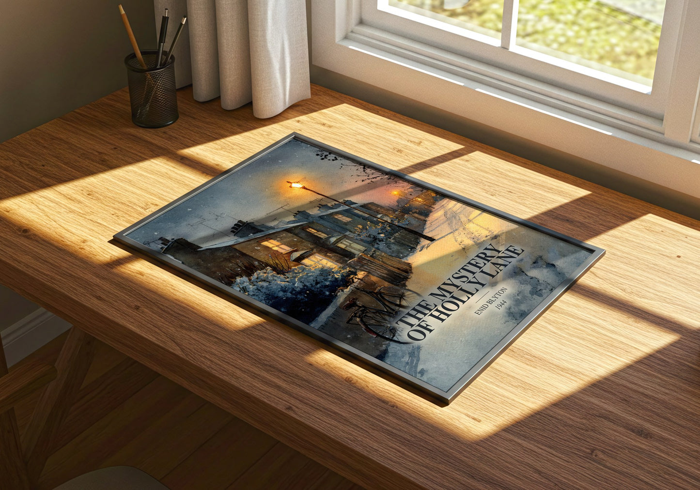 The Mystery Of Holly Lane watercolour book poster framed on wall – childrens wall art