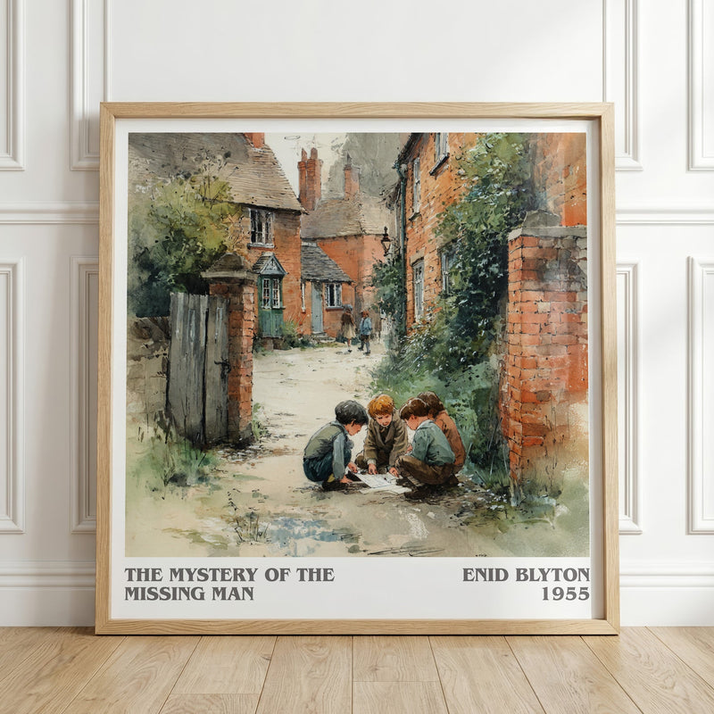 The Mystery Of The Missing Man literary print in frame leaning in hallway – mystery wall art