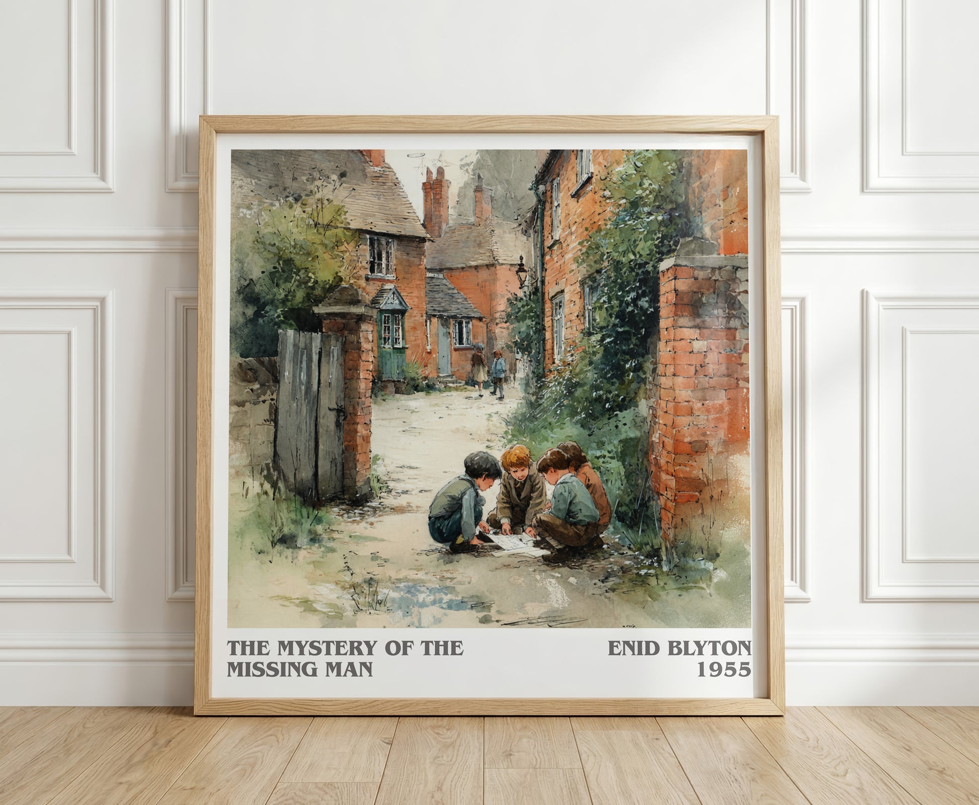 The Mystery Of The Missing Man literary print in frame leaning in hallway – mystery wall art