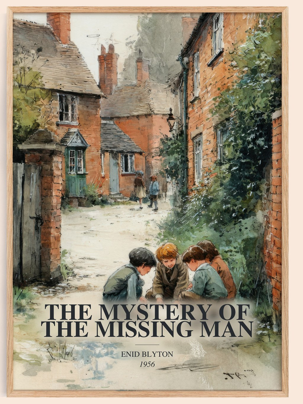 The Mystery Of The Missing Man watercolour book poster by Enid Blyton – framed literary art print