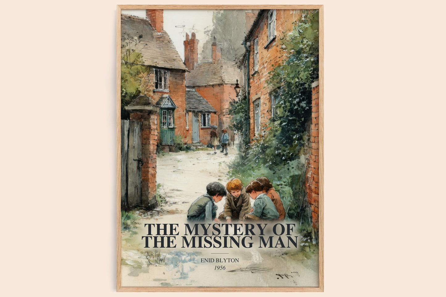 The Mystery Of The Missing Man watercolour book poster by Enid Blyton – framed literary art print