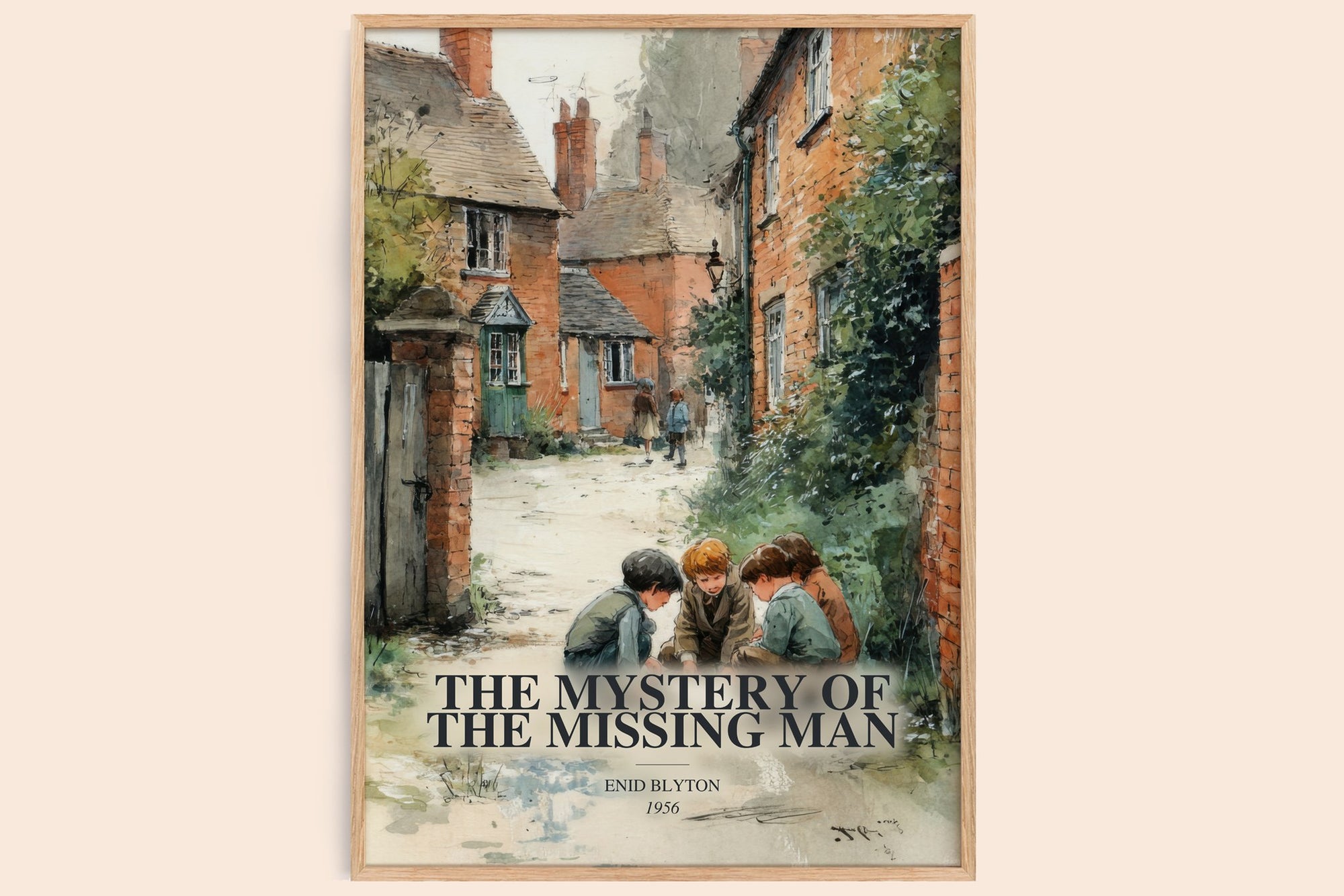 The Mystery Of The Missing Man watercolour book poster by Enid Blyton – framed literary art print