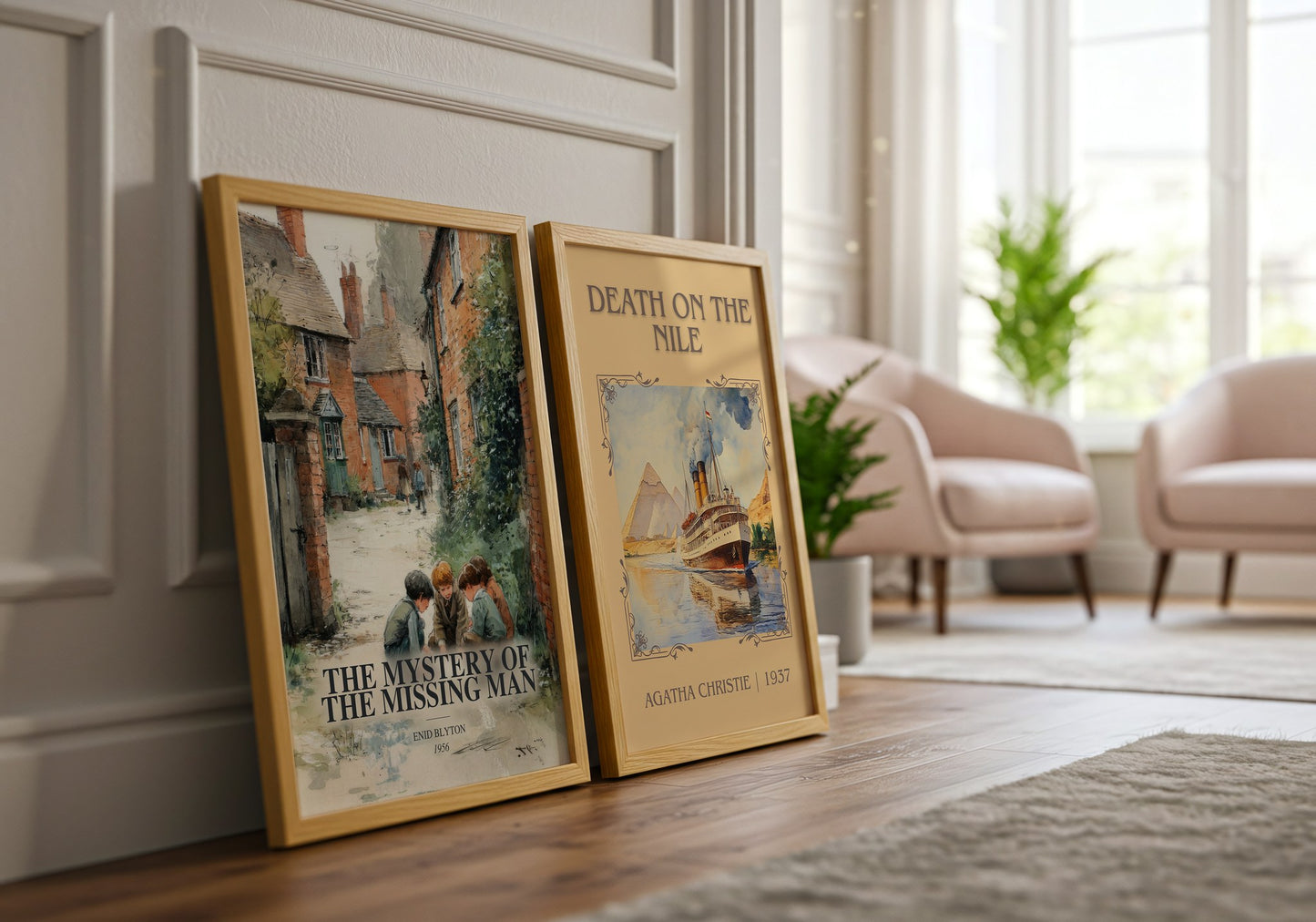The Mystery Of The Missing Man watercolour print framed by window – literary home decor